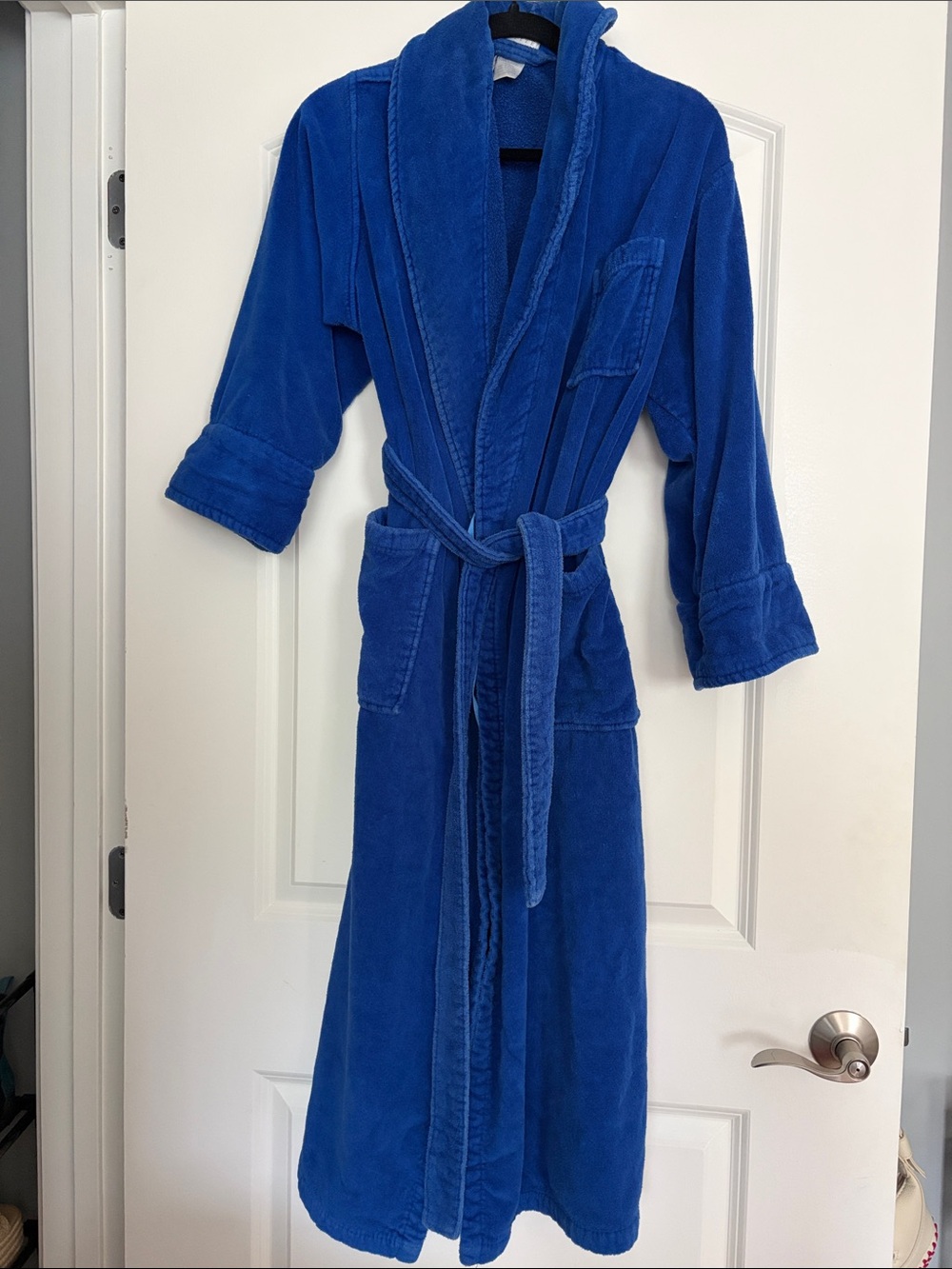Adonna Blue Plush Long Shawl-Collar Robe with Pockets